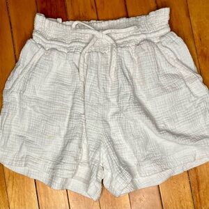 Textured White Paper bag shorts